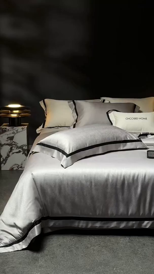 91家纺网 家纺一手货源 找家纺 初拾 2026新款“老钱风”高精密金银丝轻奢极简四件套-玛丽亚 玛丽亚-星河灰