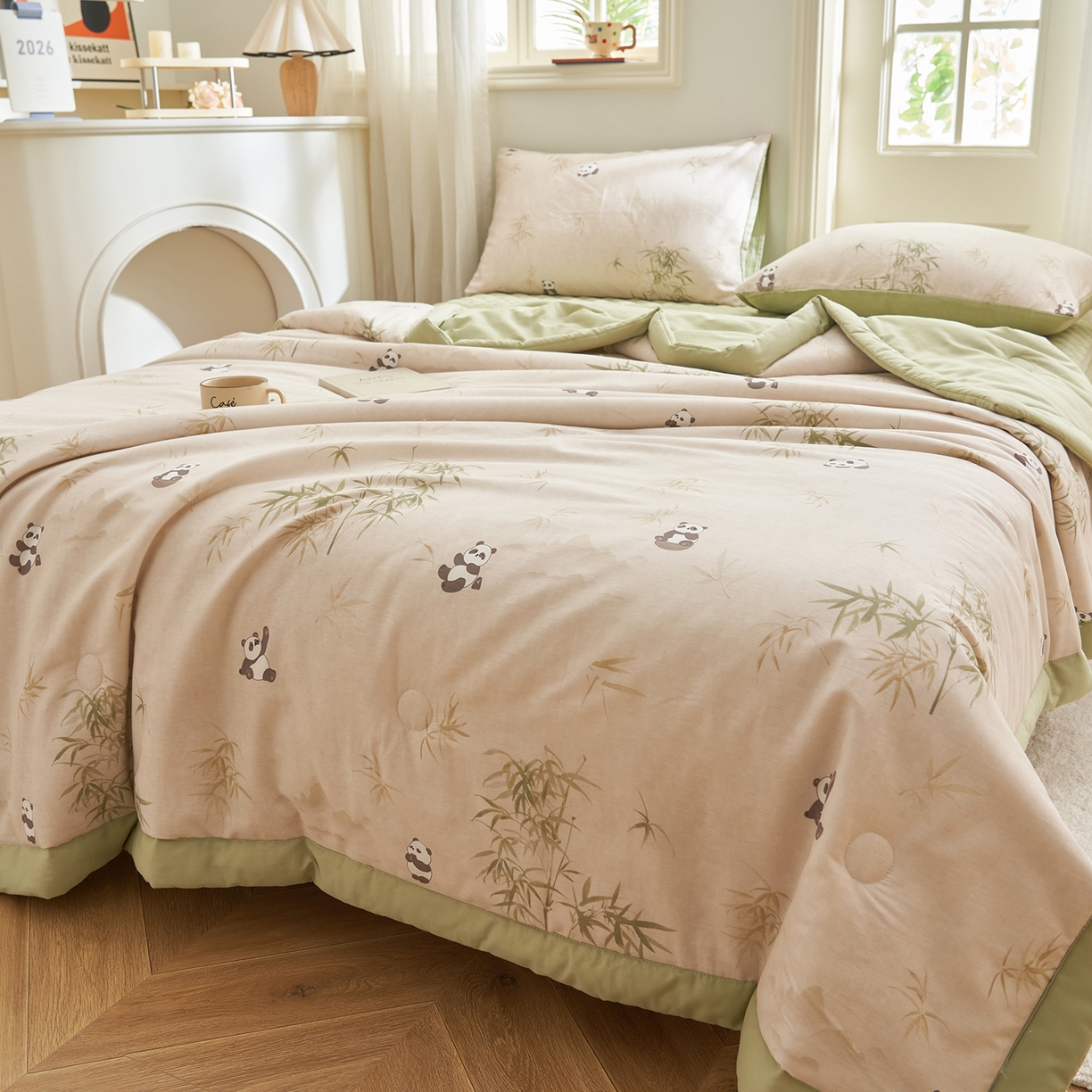 91家纺网 家纺一手货源 找家纺 吾诺家居 吾诺 2026新款 12868全棉印花棉花夏被四件套 全棉夏被四件套新疆棉花被 - 经典系列 熊猫仔仔