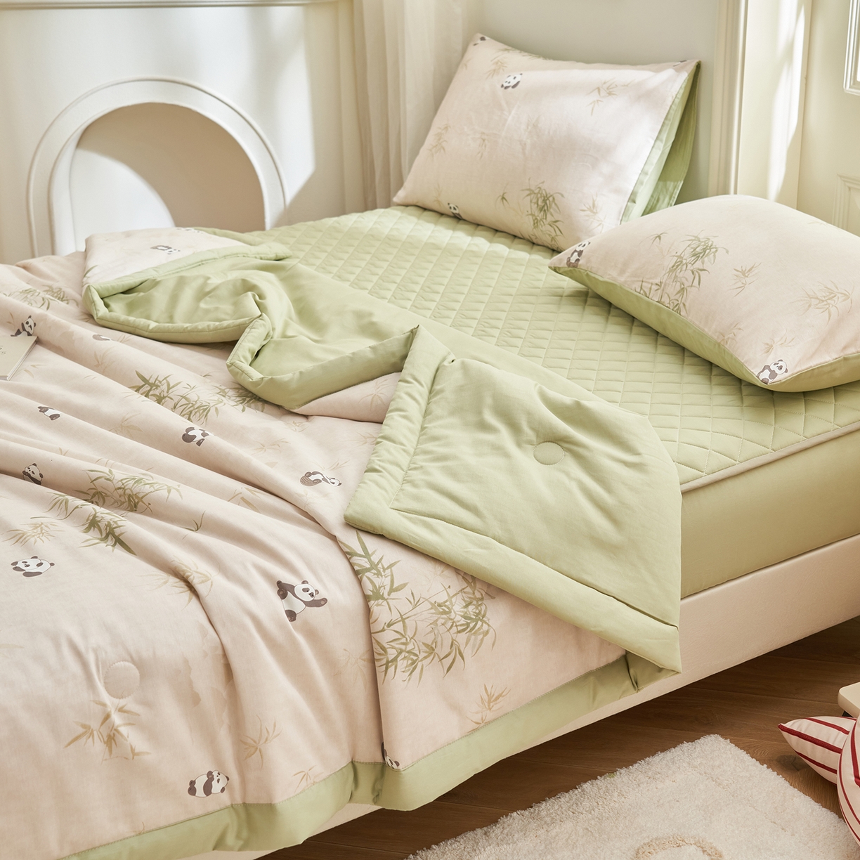 91家纺网 家纺一手货源 找家纺 吾诺家居 吾诺 2026新款 12868全棉印花棉花夏被四件套 全棉夏被四件套新疆棉花被 - 经典系列 熊猫仔仔