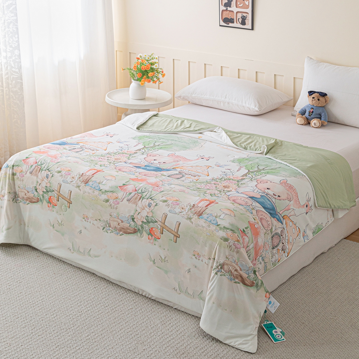 91家纺网 家纺一手货源 找家纺 亿莱鑫 2026新款数码印花凉感丝夏被 奇幻森林