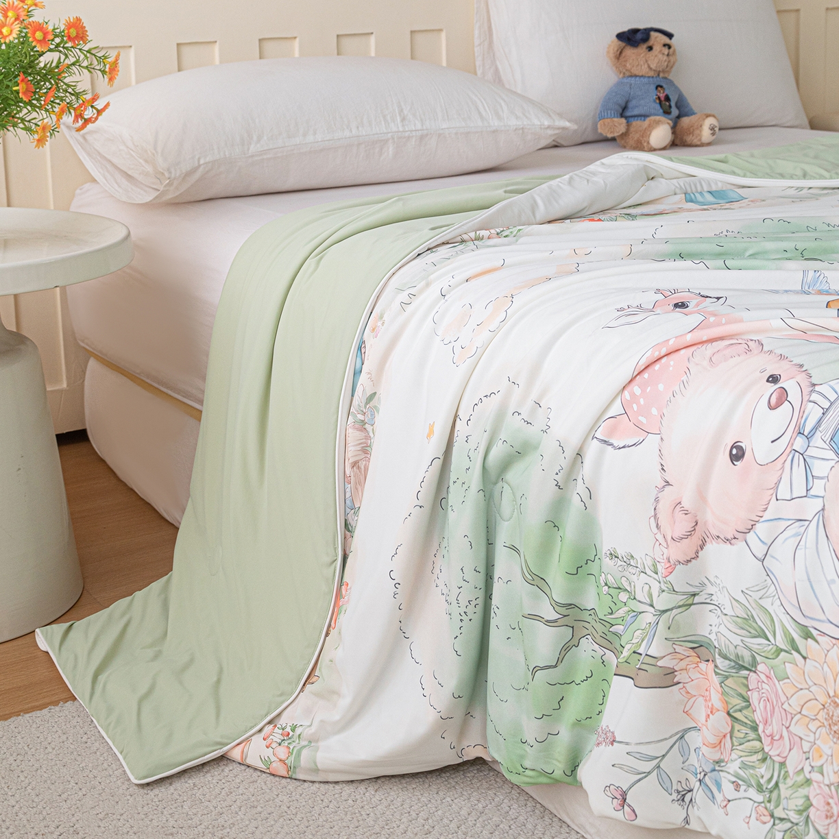 91家纺网 家纺一手货源 找家纺 亿莱鑫 2026新款数码印花凉感丝夏被 奇幻森林