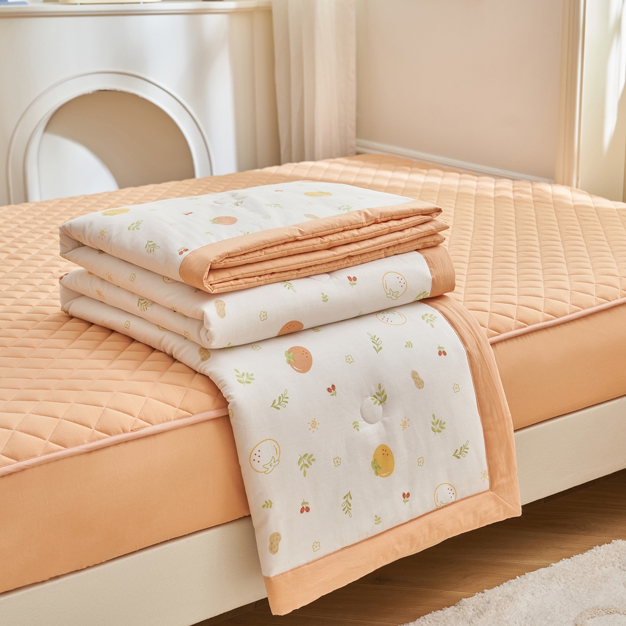 吾诺家居 吾诺 2026新款 12868全棉印花棉花夏被四件套 全棉夏被四件套新疆棉花被 - 经典系列 元气小橙