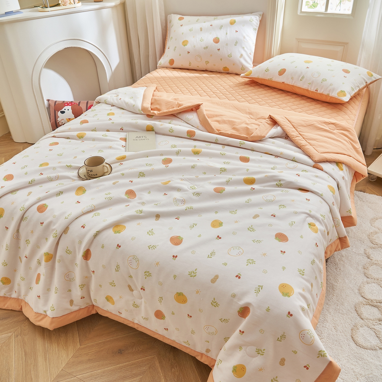 91家纺网 家纺一手货源 找家纺 吾诺家居 吾诺 2026新款 12868全棉印花棉花夏被四件套 全棉夏被四件套新疆棉花被 - 经典系列 元气小橙