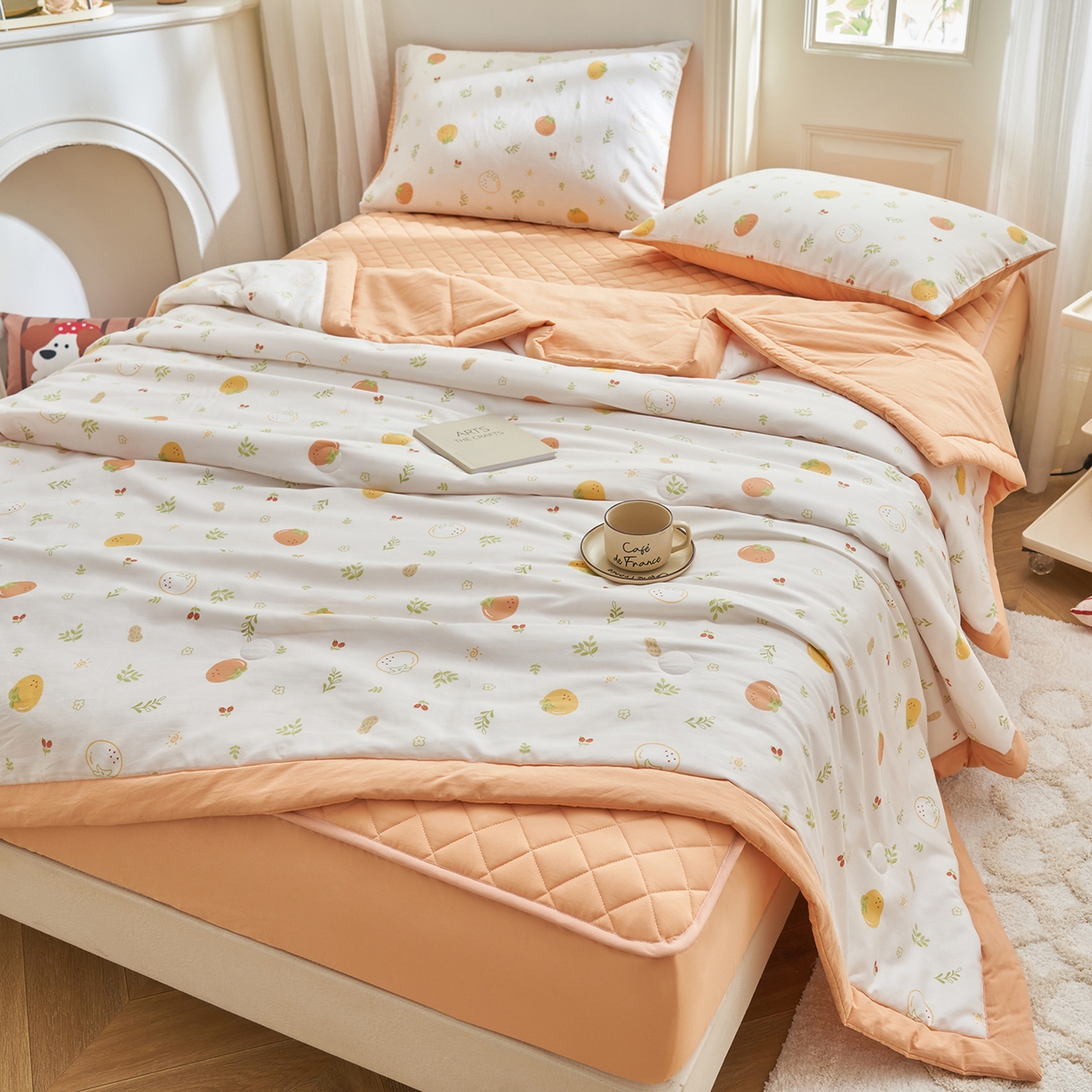 91家纺网 家纺一手货源 找家纺 吾诺家居 吾诺 2026新款 12868全棉印花棉花夏被四件套 全棉夏被四件套新疆棉花被 - 经典系列 元气小橙