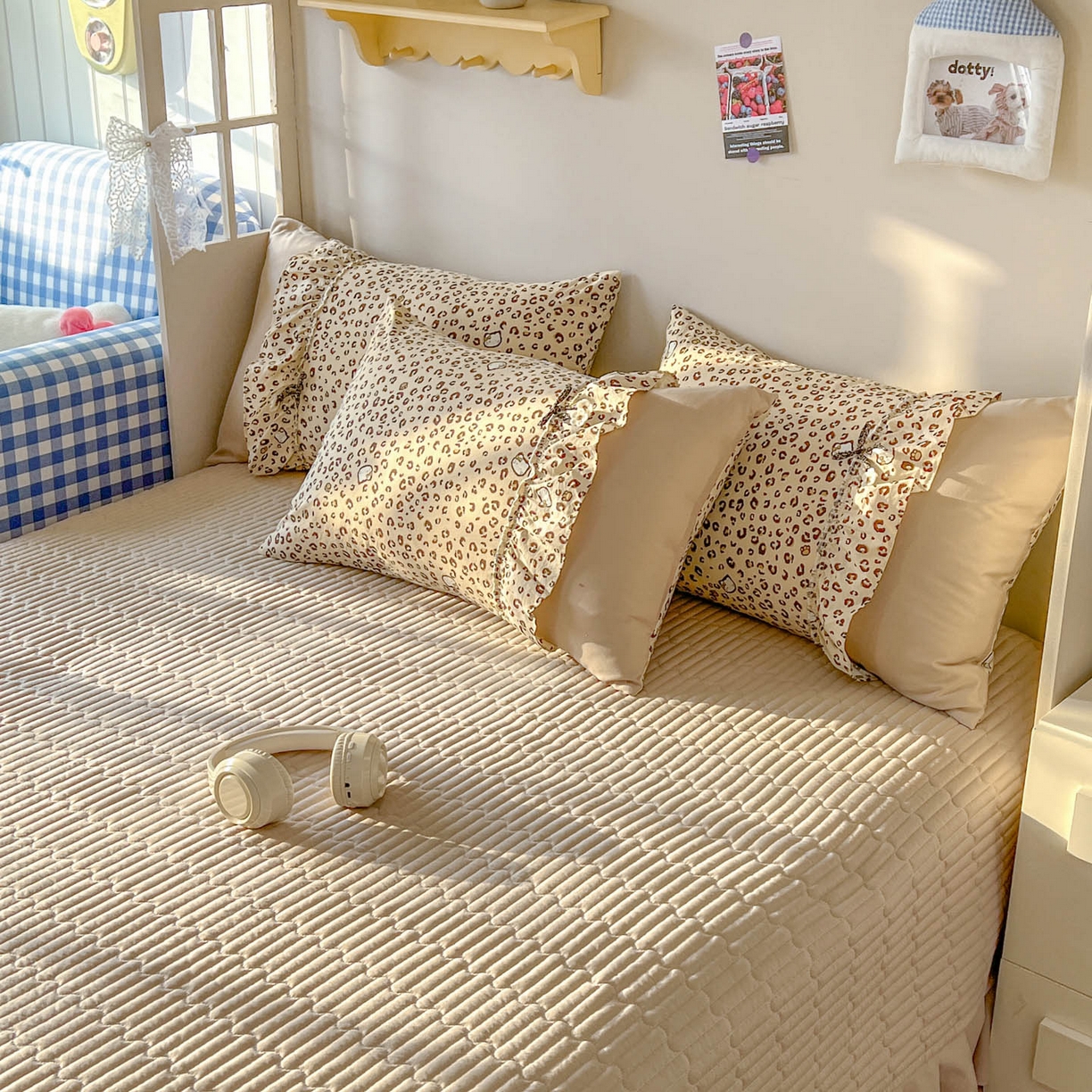 91家纺网 家纺一手货源 找家纺 美梦家纺 2026春夏新款加厚云感棉床盖四件套 豹纹KT-咖