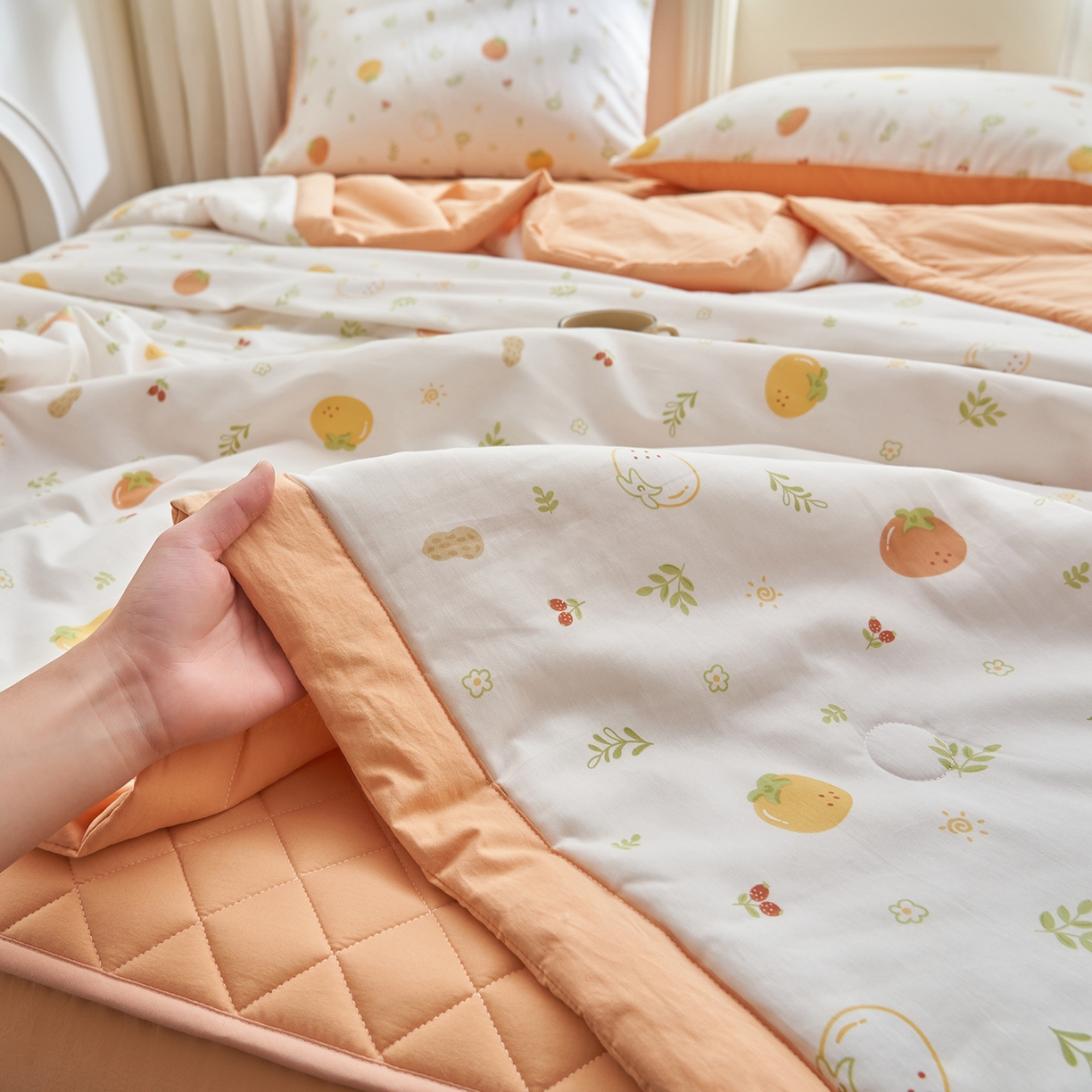 91家纺网 家纺一手货源 找家纺 吾诺家居 吾诺 2026新款 12868全棉印花棉花夏被四件套 全棉夏被四件套新疆棉花被 - 经典系列 元气小橙