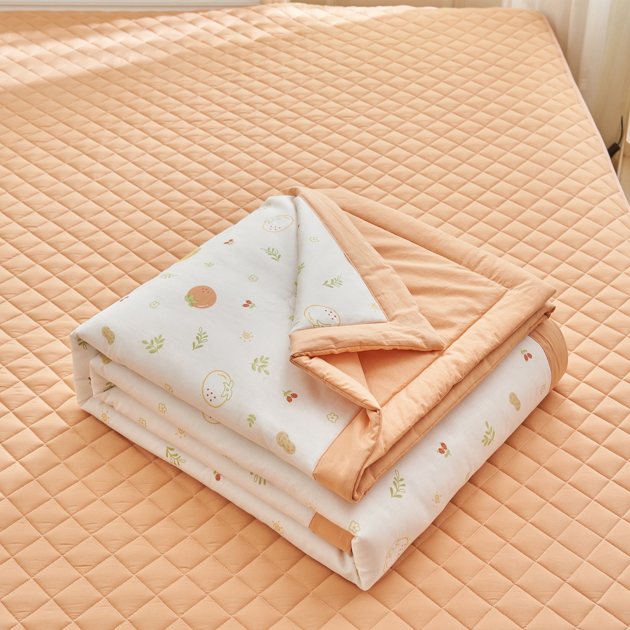 91家纺网 家纺一手货源 找家纺 吾诺家居 吾诺 2026新款 12868全棉印花棉花夏被四件套 全棉夏被四件套新疆棉花被 - 经典系列 元气小橙