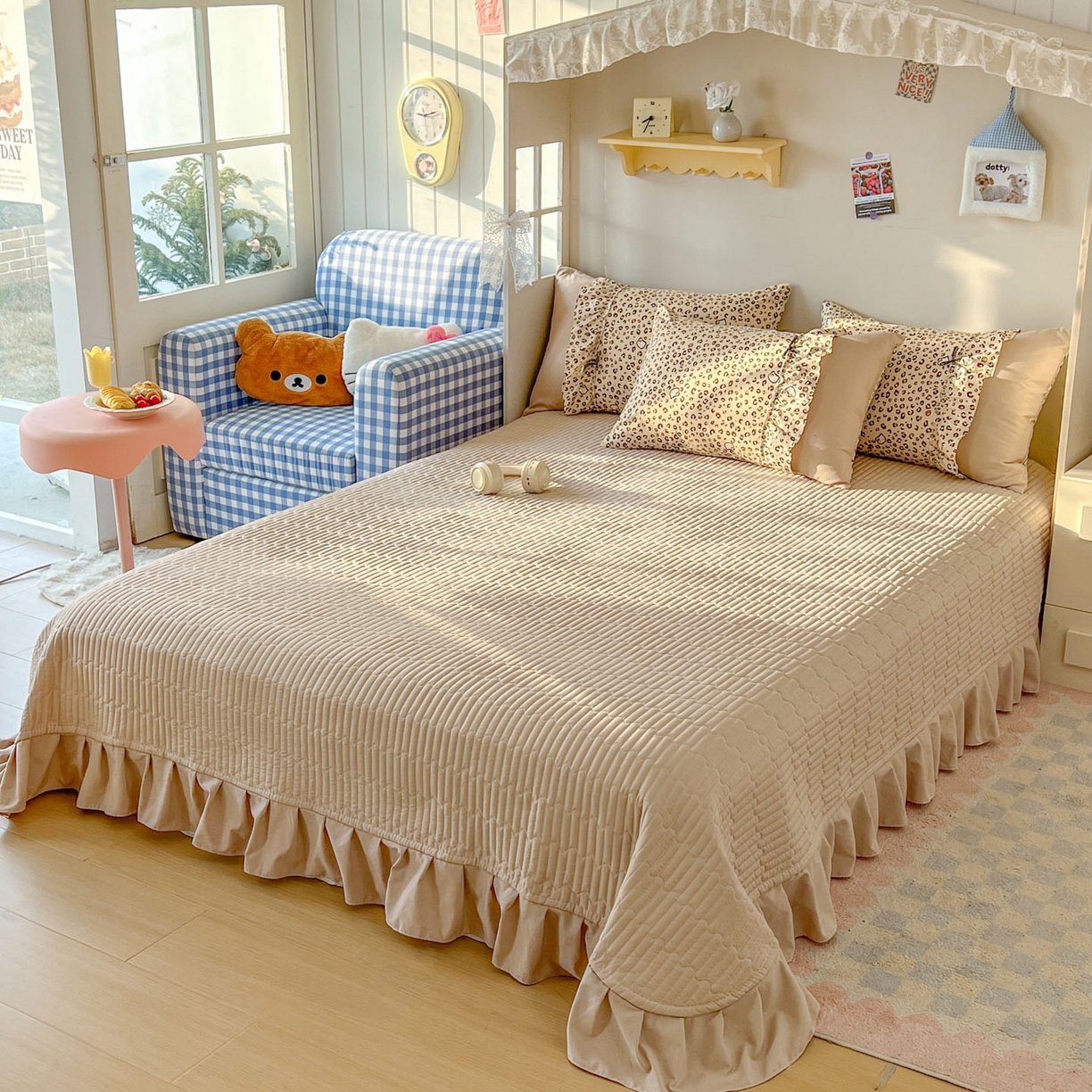 91家纺网 家纺一手货源 找家纺 美梦家纺 2026春夏新款加厚云感棉床盖四件套 豹纹KT-咖