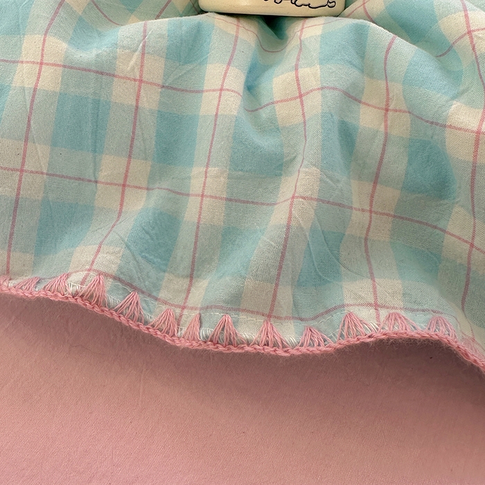 91家纺网 家纺一手货源 找家纺 （总）桃子家居 2026新款A类纯棉色织水洗棉韩系奶油撞色格子三角针贝壳边工艺四件套系列