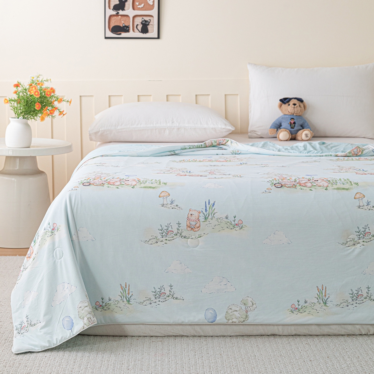 91家纺网 家纺一手货源 找家纺 亿莱鑫 2026新款数码印花凉感丝夏被 熊熊乐园