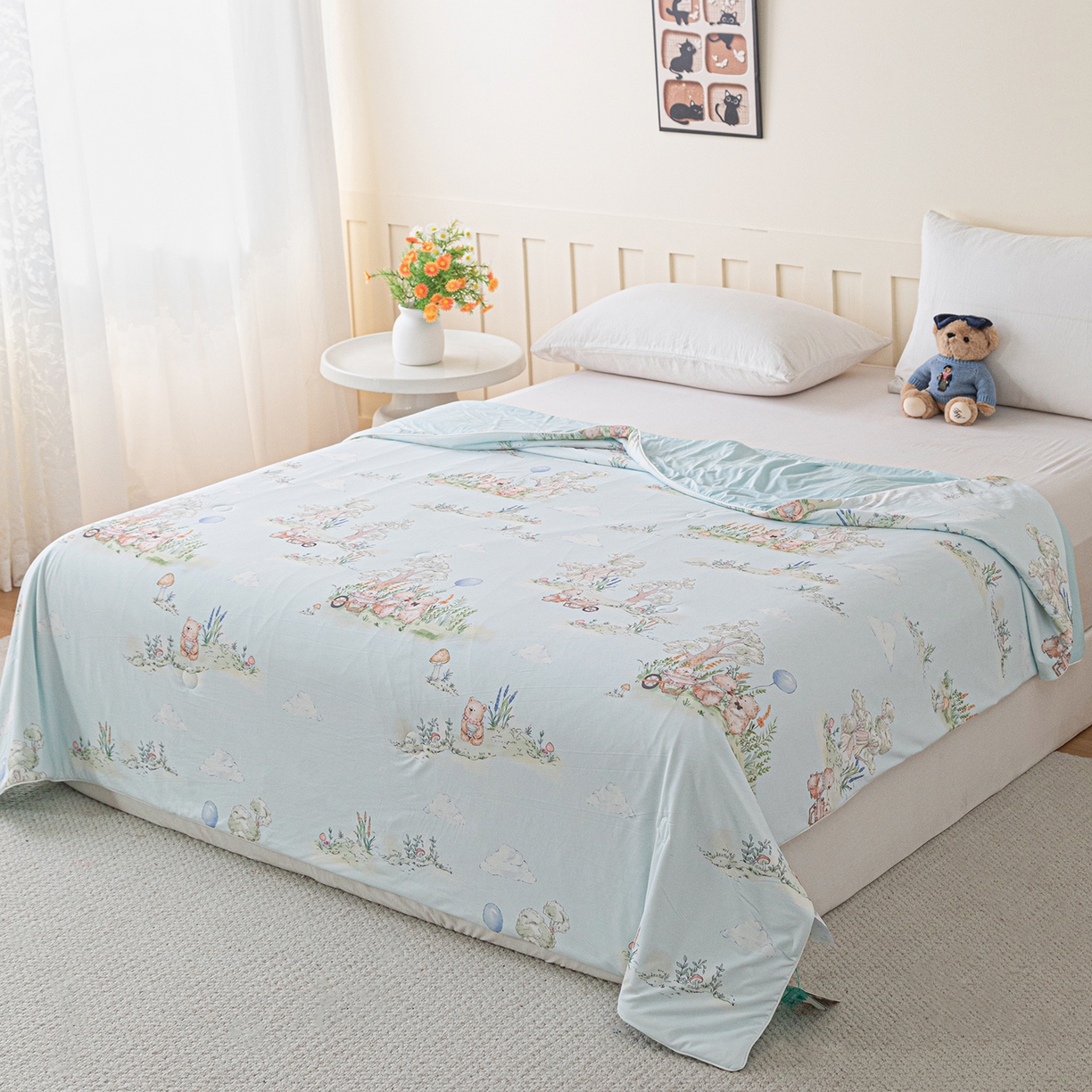 91家纺网 家纺一手货源 找家纺 亿莱鑫 2026新款数码印花凉感丝夏被 熊熊乐园