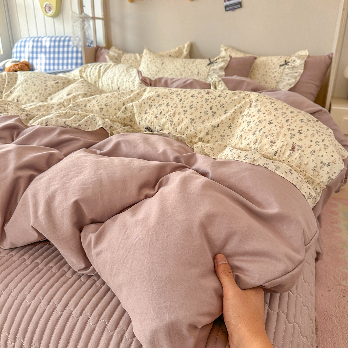 91家纺网 家纺一手货源 找家纺 美梦家纺 2026春夏新款加厚云感棉床盖四件套 憧憬