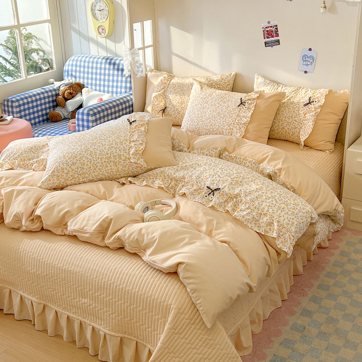 美梦家纺 2026春夏新款加厚云感棉床盖四件套 花影