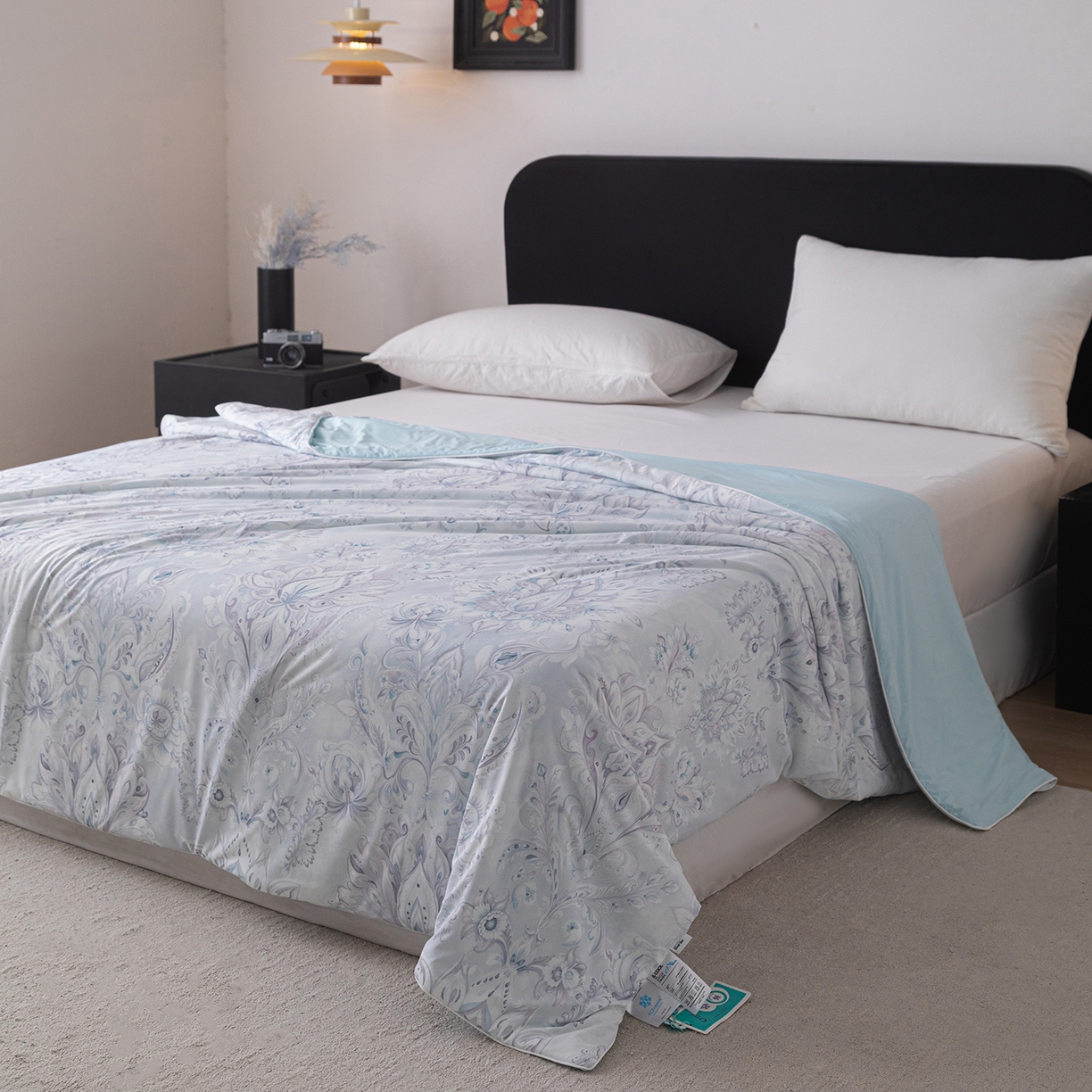 91家纺网 家纺一手货源 找家纺 亿莱鑫 2026新款数码印花凉感丝夏被 印象派-蓝