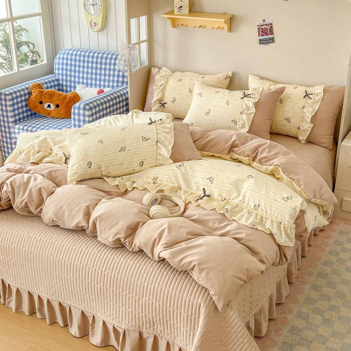 美梦家纺 2026春夏新款加厚云感棉床盖四件套 漫花蝶舞