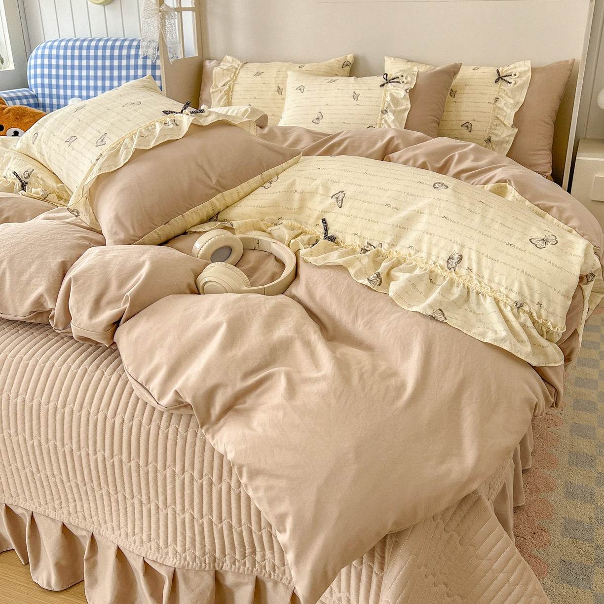 91家纺网 家纺一手货源 找家纺 美梦家纺 2026春夏新款加厚云感棉床盖四件套 漫花蝶舞