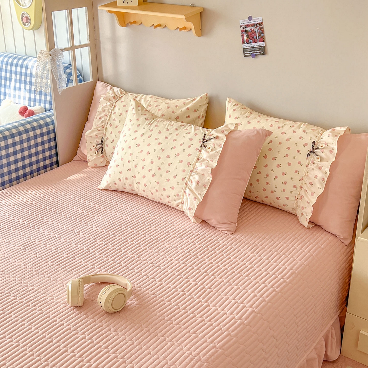 91家纺网 家纺一手货源 找家纺 美梦家纺 2026春夏新款加厚云感棉床盖四件套 小玫瑰