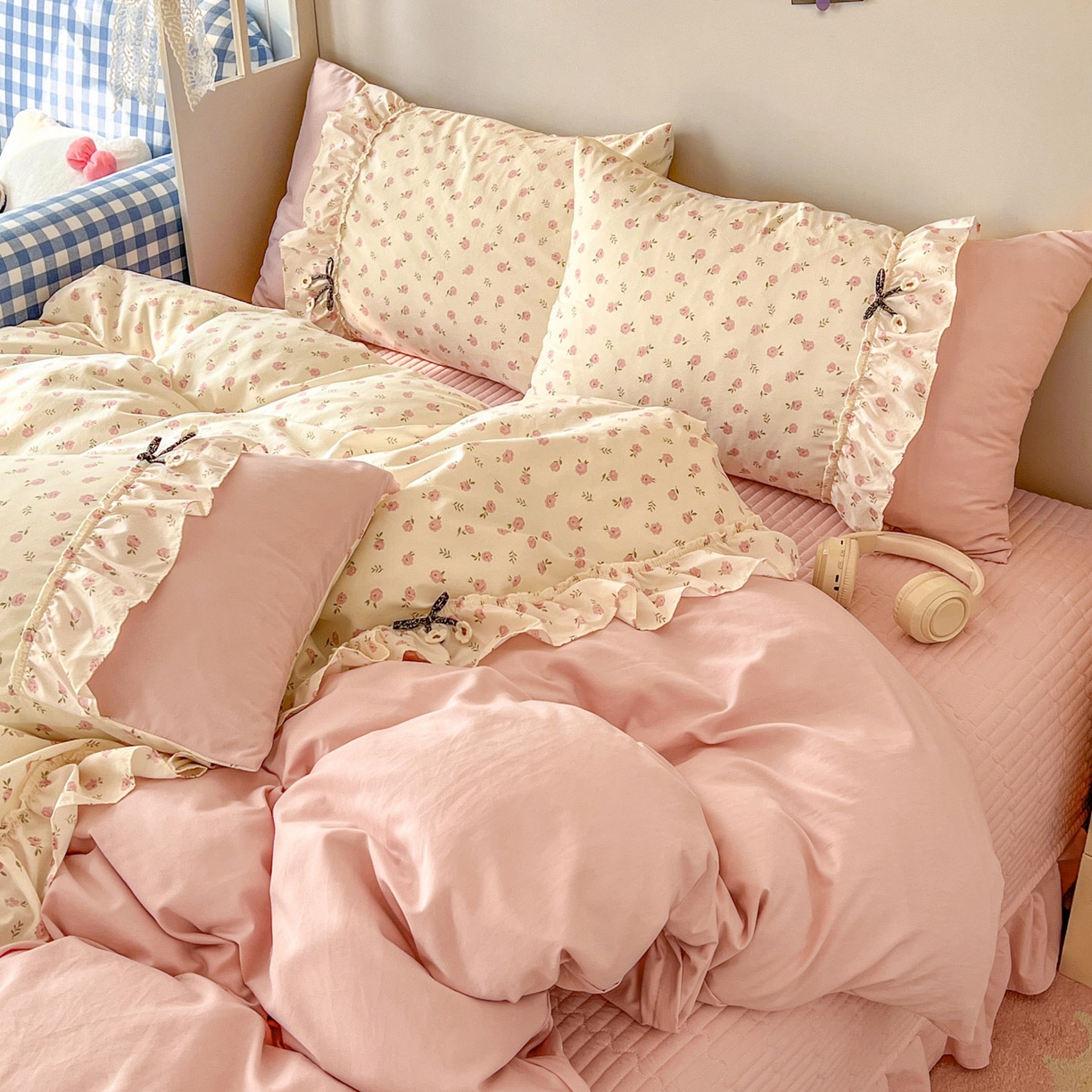 91家纺网 家纺一手货源 找家纺 美梦家纺 2026春夏新款加厚云感棉床盖四件套 小玫瑰