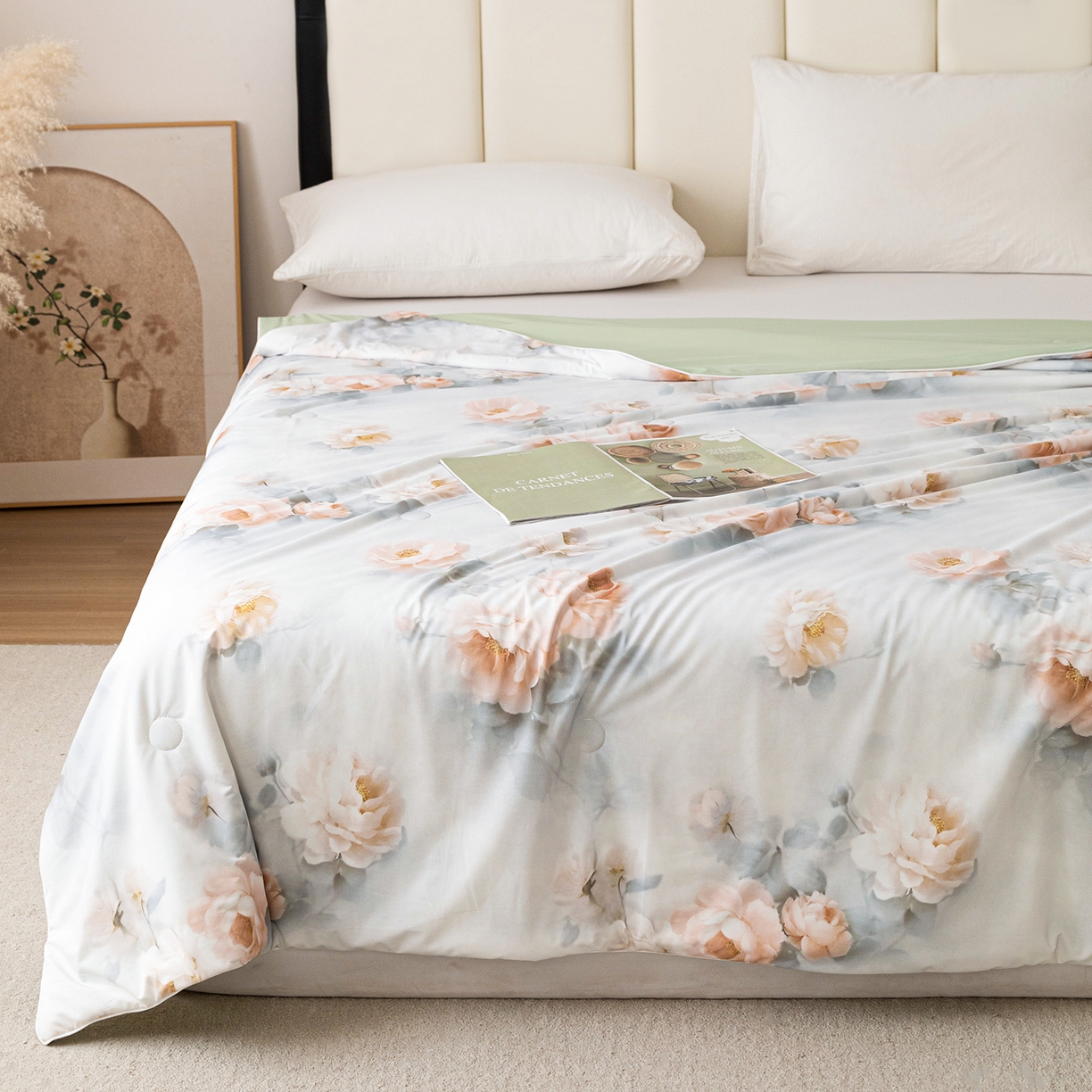 91家纺网 家纺一手货源 找家纺 亿莱鑫 2026新款数码印花凉感丝夏被 繁花锦杏