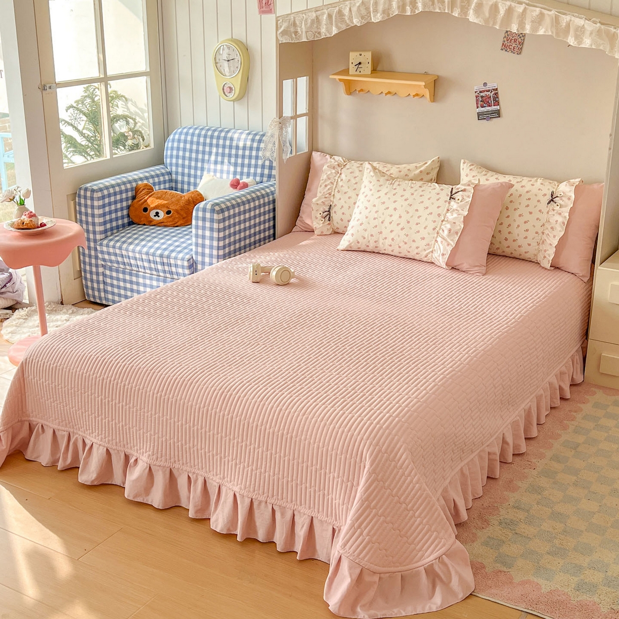 91家纺网 家纺一手货源 找家纺 美梦家纺 2026春夏新款加厚云感棉床盖四件套 小玫瑰