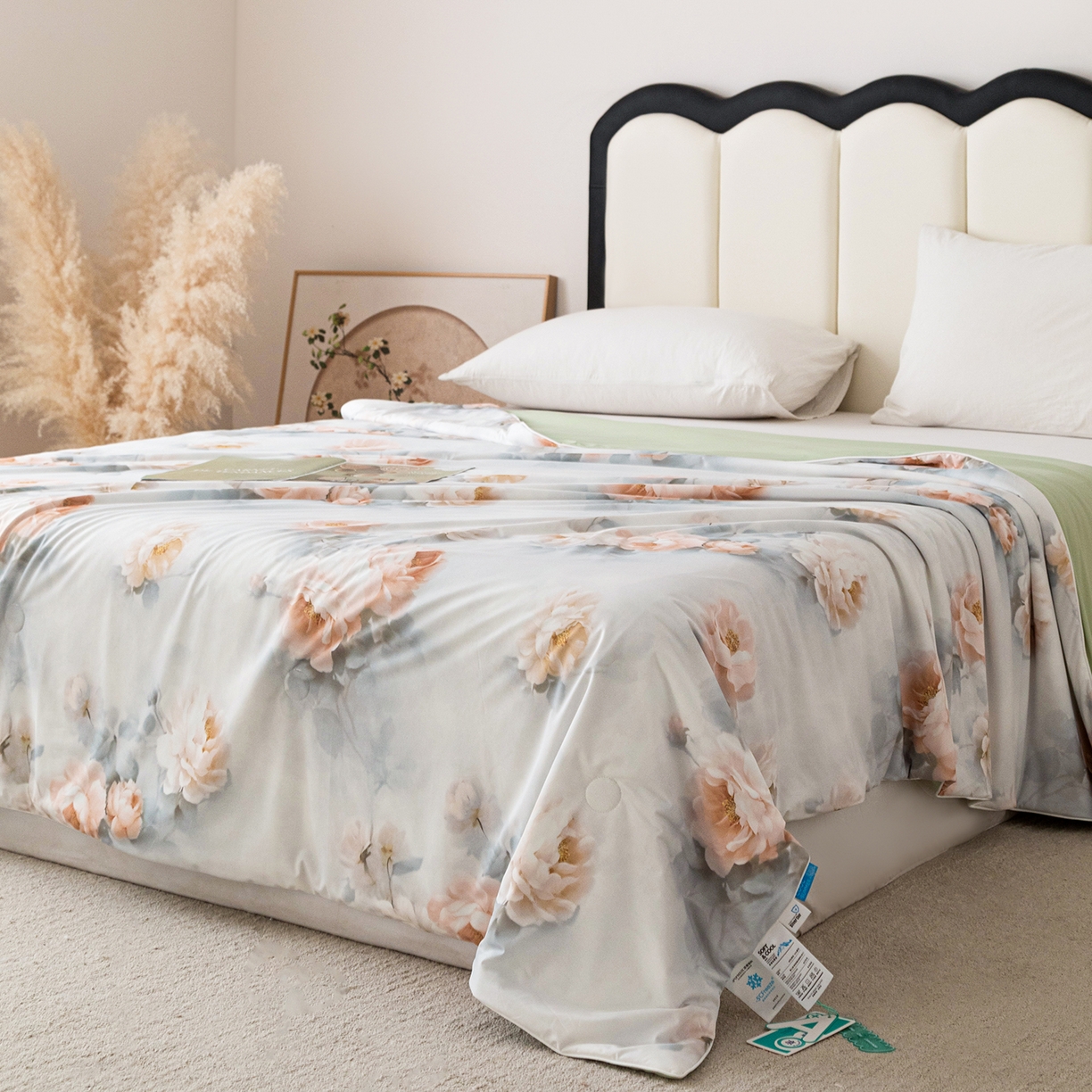 91家纺网 家纺一手货源 找家纺 亿莱鑫 2026新款数码印花凉感丝夏被 繁花锦杏