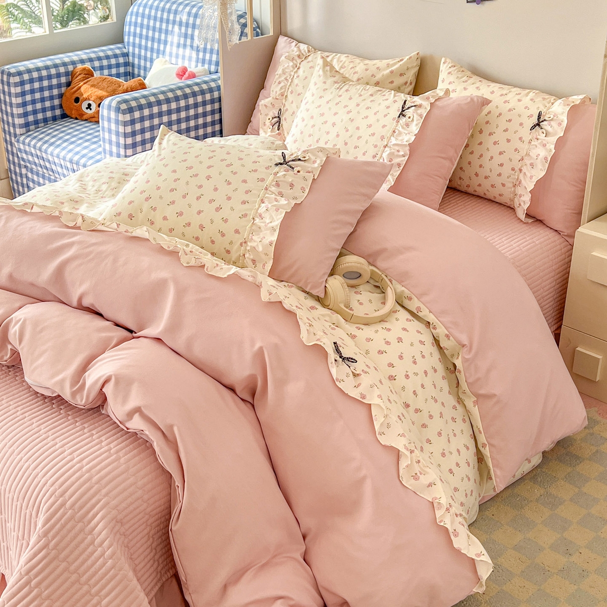 91家纺网 家纺一手货源 找家纺 美梦家纺 2026春夏新款加厚云感棉床盖四件套 小玫瑰