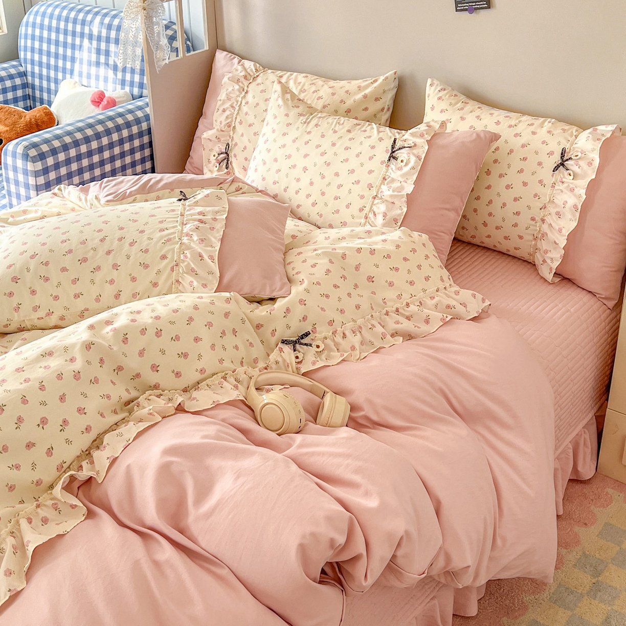 91家纺网 家纺一手货源 找家纺 美梦家纺 2026春夏新款加厚云感棉床盖四件套 小玫瑰