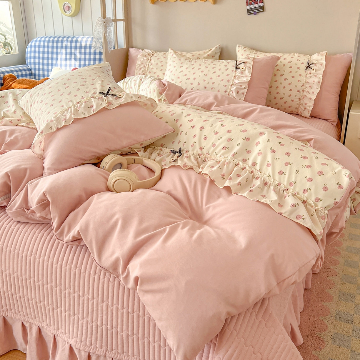 91家纺网 家纺一手货源 找家纺 美梦家纺 2026春夏新款加厚云感棉床盖四件套 小玫瑰