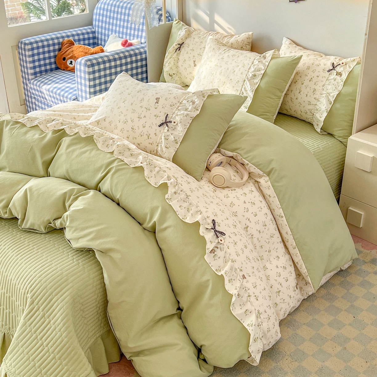 91家纺网 家纺一手货源 找家纺 美梦家纺 2026春夏新款加厚云感棉床盖四件套 叶初开