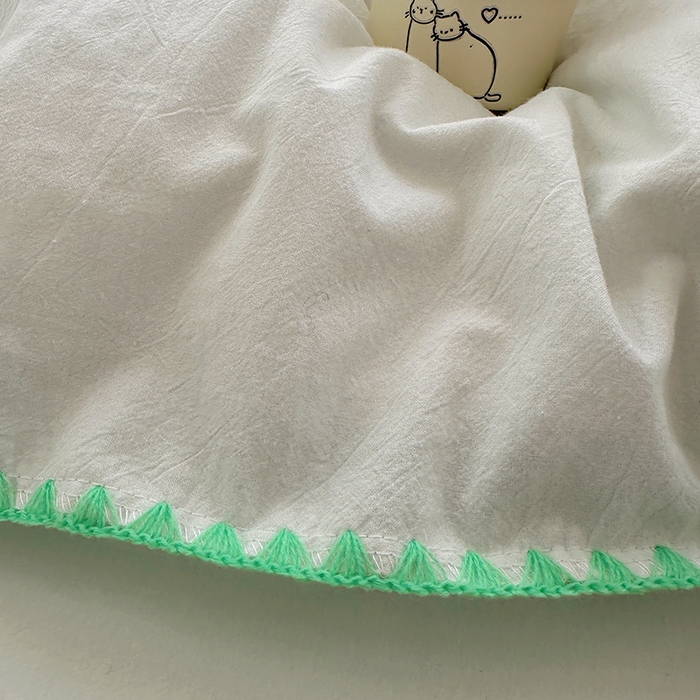 91家纺网 家纺一手货源 找家纺 桃子家居 2026新款A类纯棉色织水洗棉韩系奶油撞色格子三角针贝壳边工艺四件套系列 棉三角针-青柠薄荷