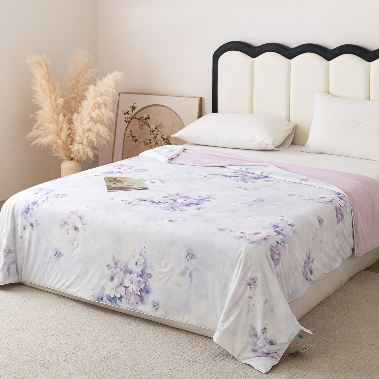 91家纺网 家纺一手货源 找家纺 亿莱鑫 2026新款数码印花凉感丝夏被 花满丛-紫