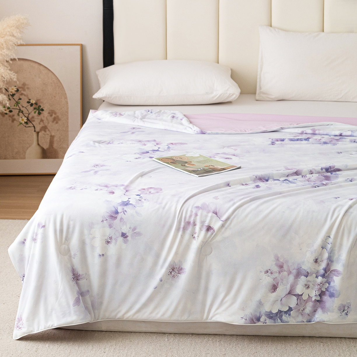 91家纺网 家纺一手货源 找家纺 亿莱鑫 2026新款数码印花凉感丝夏被 花满丛-紫