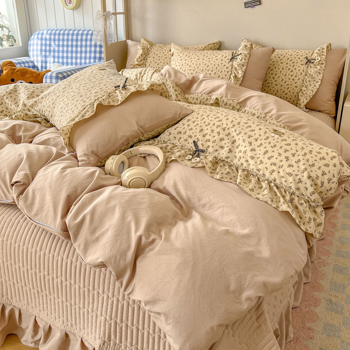 91家纺网 家纺一手货源 找家纺 美梦家纺 2026春夏新款加厚云感棉床盖四件套 织梦时光