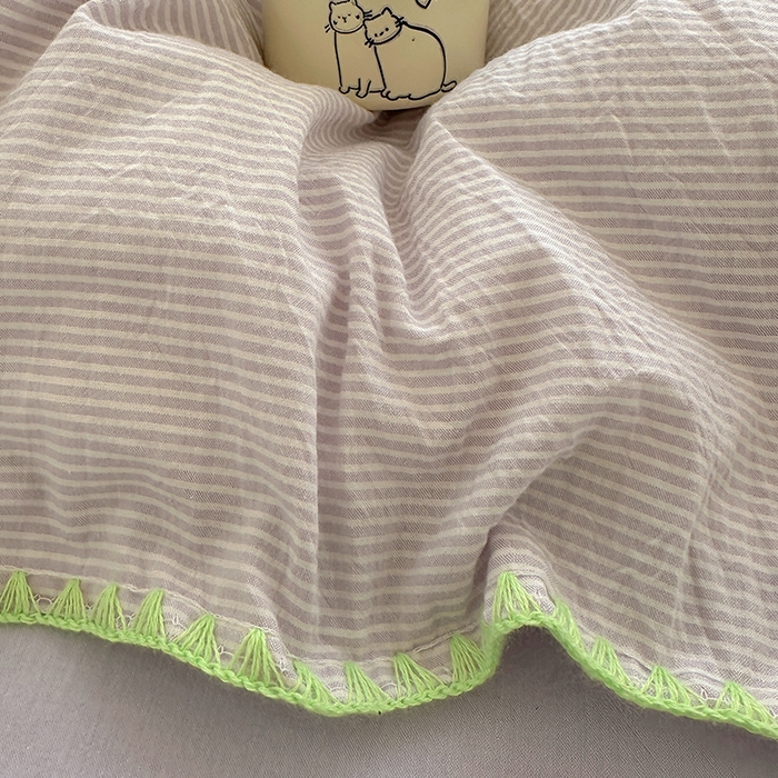 91家纺网 家纺一手货源 找家纺 桃子家居 2026新款A类纯棉色织水洗棉韩系奶油撞色格子三角针贝壳边工艺四件套系列 棉三角针-紫雾芋泥