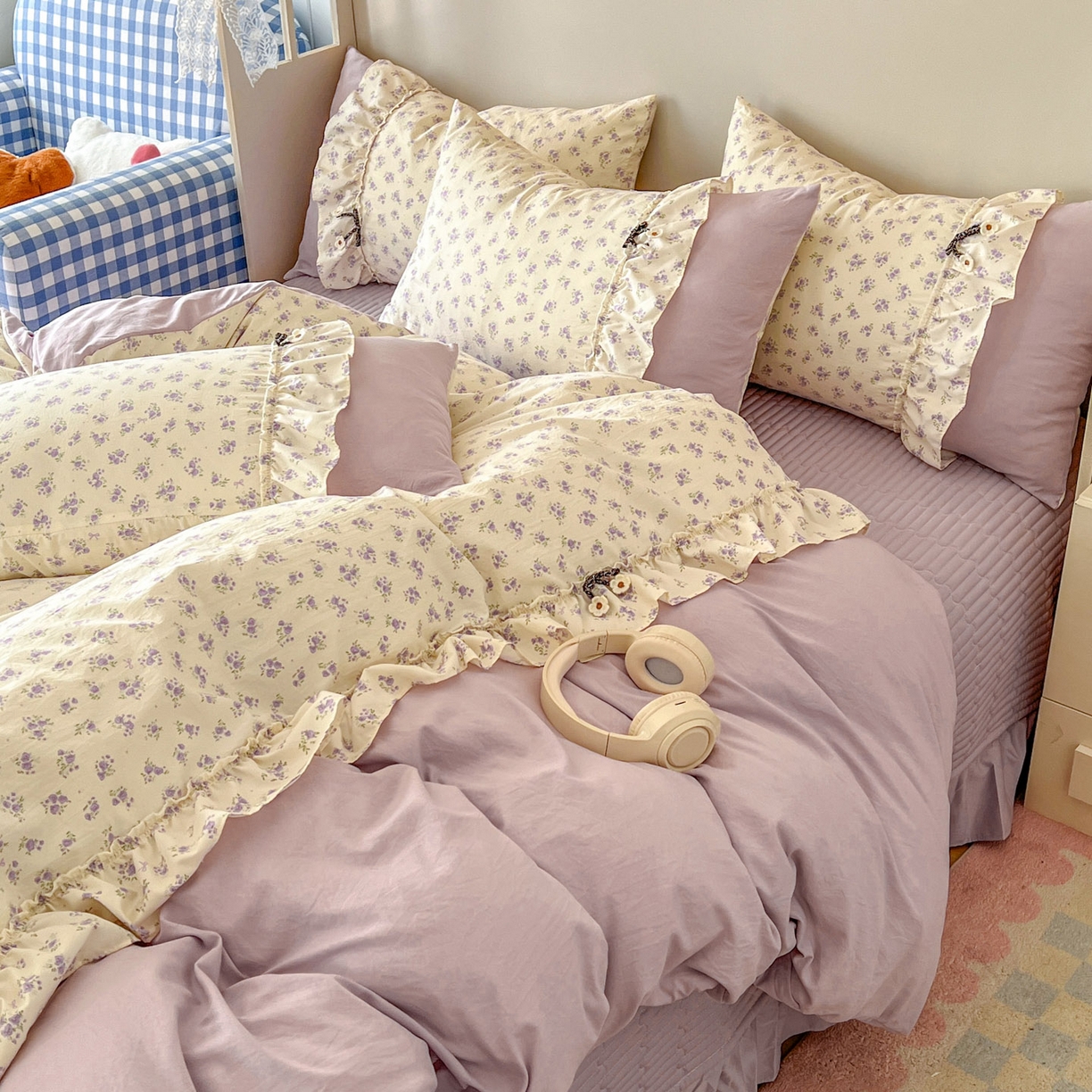 91家纺网 家纺一手货源 找家纺 美梦家纺 2026春夏新款加厚云感棉床盖四件套 紫藤花