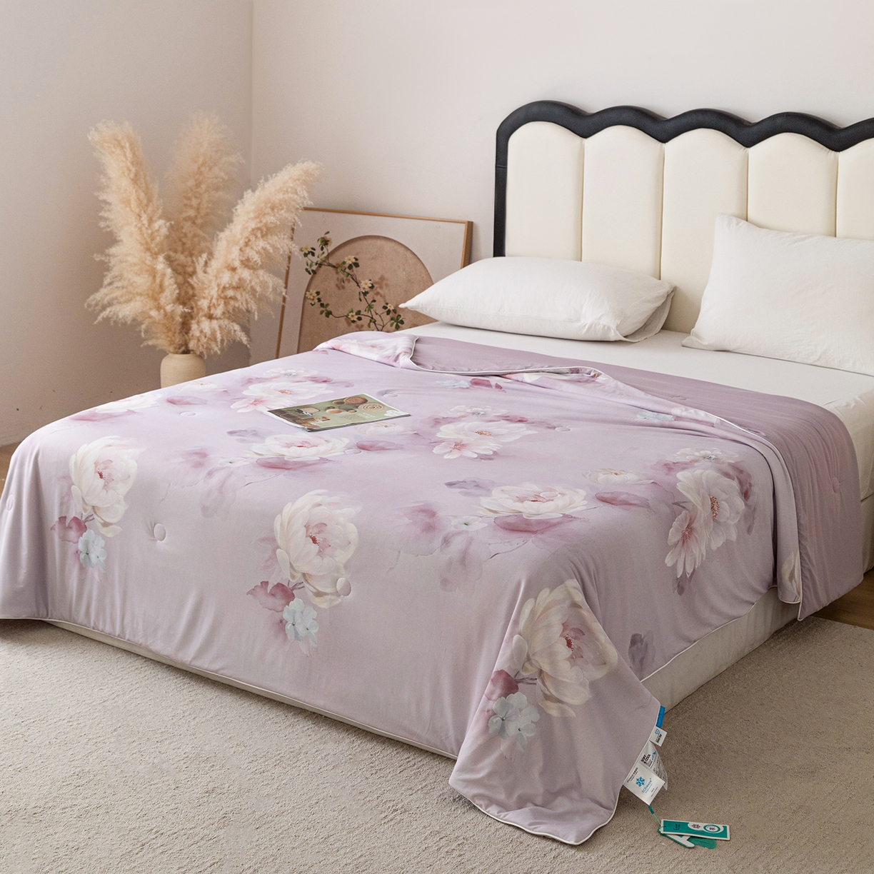 91家纺网 家纺一手货源 找家纺 亿莱鑫 2026新款数码印花凉感丝夏被 花样芬芳-紫