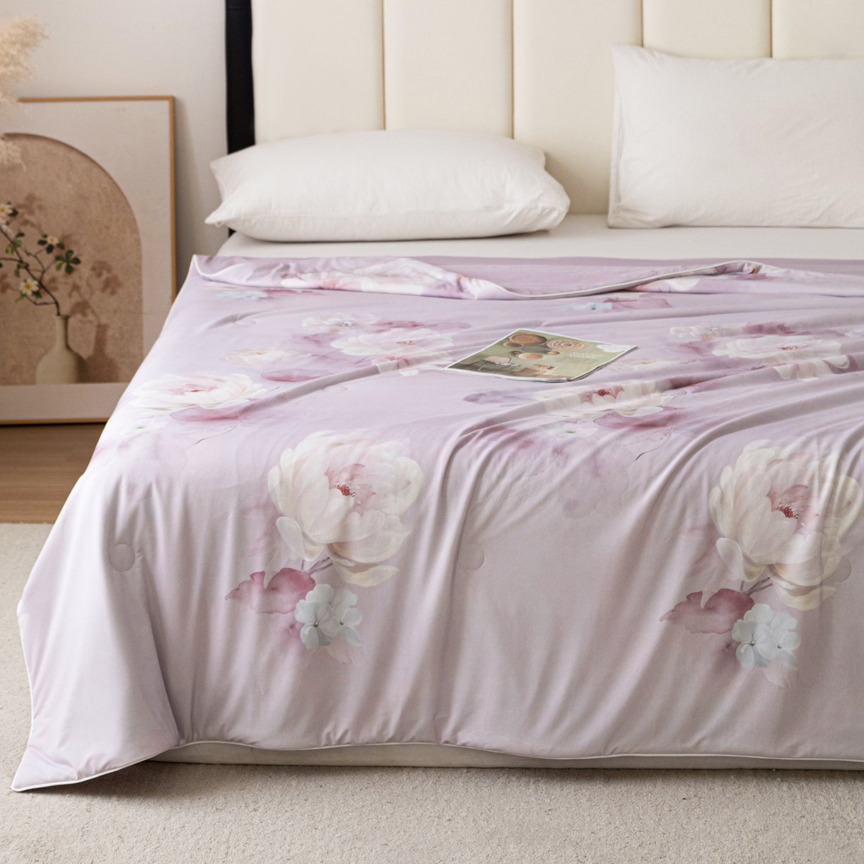 91家纺网 家纺一手货源 找家纺 亿莱鑫 2026新款数码印花凉感丝夏被 花样芬芳-紫