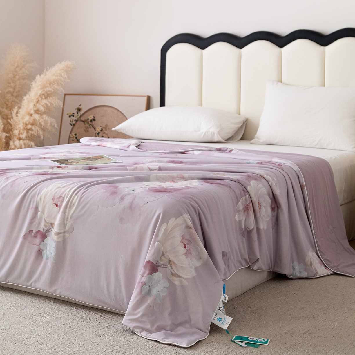 91家纺网 家纺一手货源 找家纺 亿莱鑫 2026新款数码印花凉感丝夏被 花样芬芳-紫