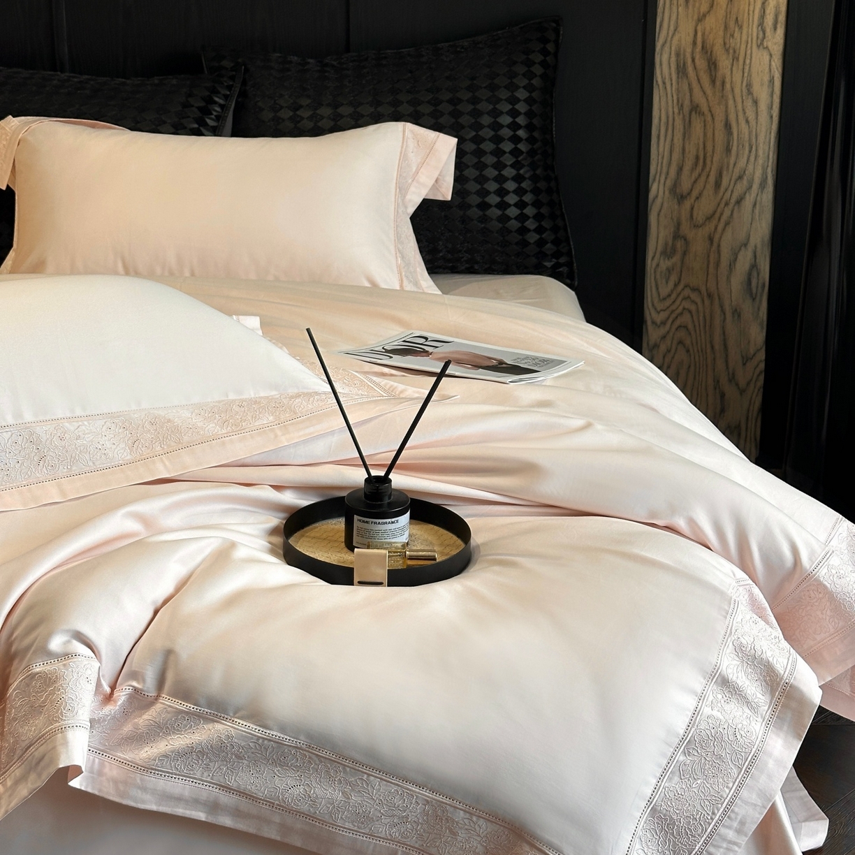 南泉坊 2026新款长绒棉纯棉镂空花边拼角四件套-奥斯丁 奥斯丁—初恋粉