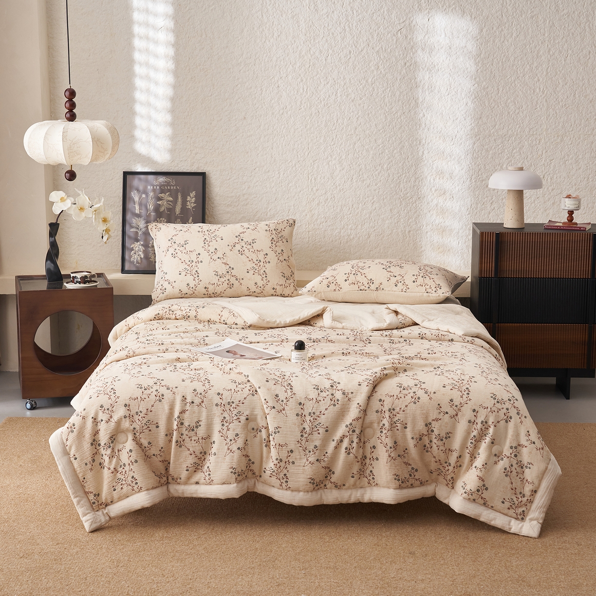 91家纺网 家纺一手货源 找家纺 吾秀家居 2026新款棉麻系列-棉麻印花棉花夏被 恬觅