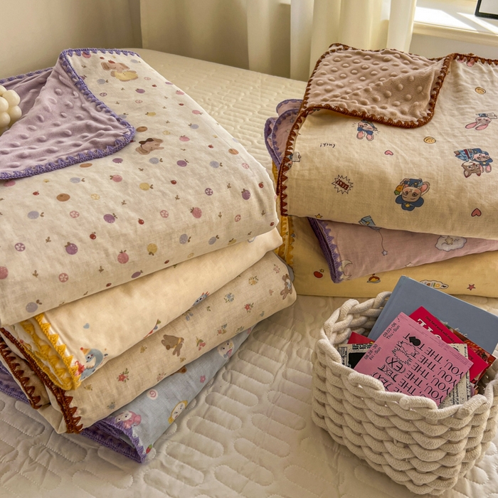 十里居 2026春夏新款A类母婴级全棉纯棉双层纱多功能豆豆盖毯毛毯毯子 组合图仅供展示不可下单