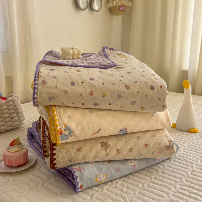 91家纺网 家纺一手货源 找家纺 十里居 2026春夏新款A类母婴级全棉纯棉双层纱多功能豆豆盖毯毛毯毯子 组合图仅供展示不可下单