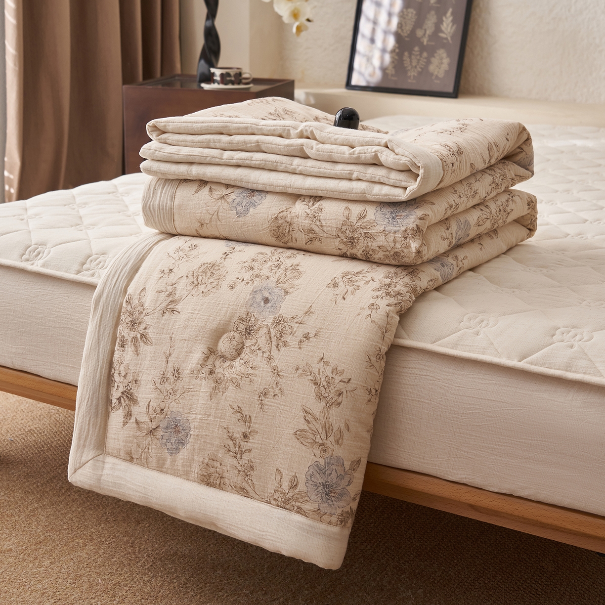 91家纺网 家纺一手货源 找家纺 吾秀家居 2026新款棉麻系列-棉麻印花棉花夏被 半夏