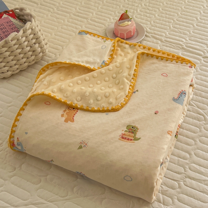 91家纺网 家纺一手货源 找家纺 十里居 2026春夏新款A类母婴级全棉纯棉双层纱多功能豆豆盖毯毛毯毯子 彩虹龙