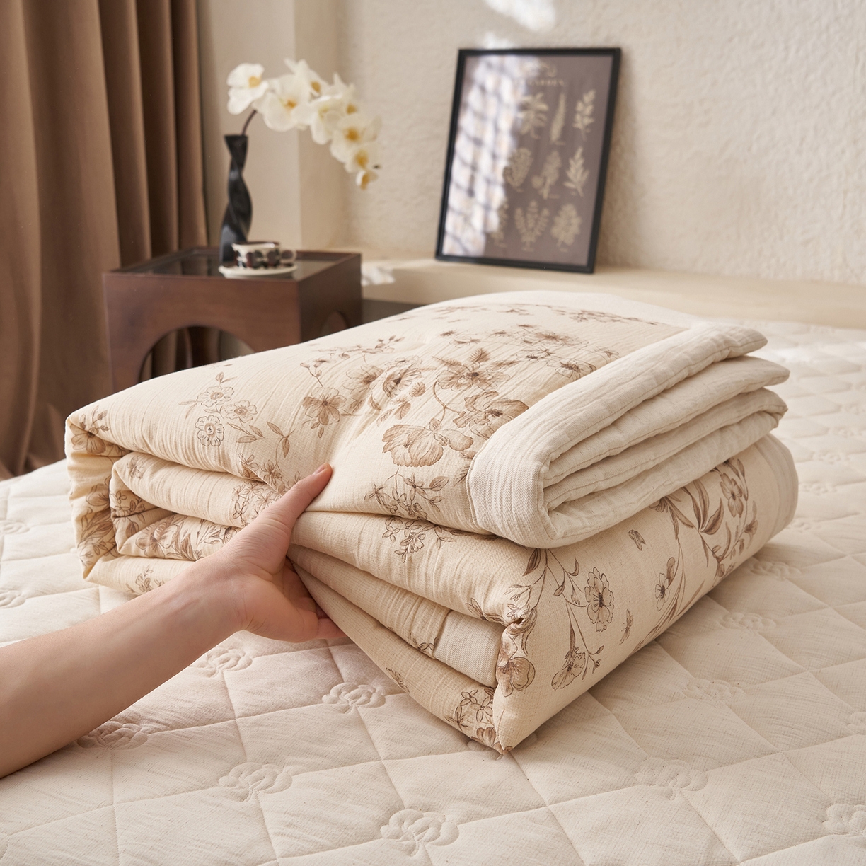 91家纺网 家纺一手货源 找家纺 吾秀家居 2026新款棉麻系列-棉麻印花棉花夏被 本色仙草