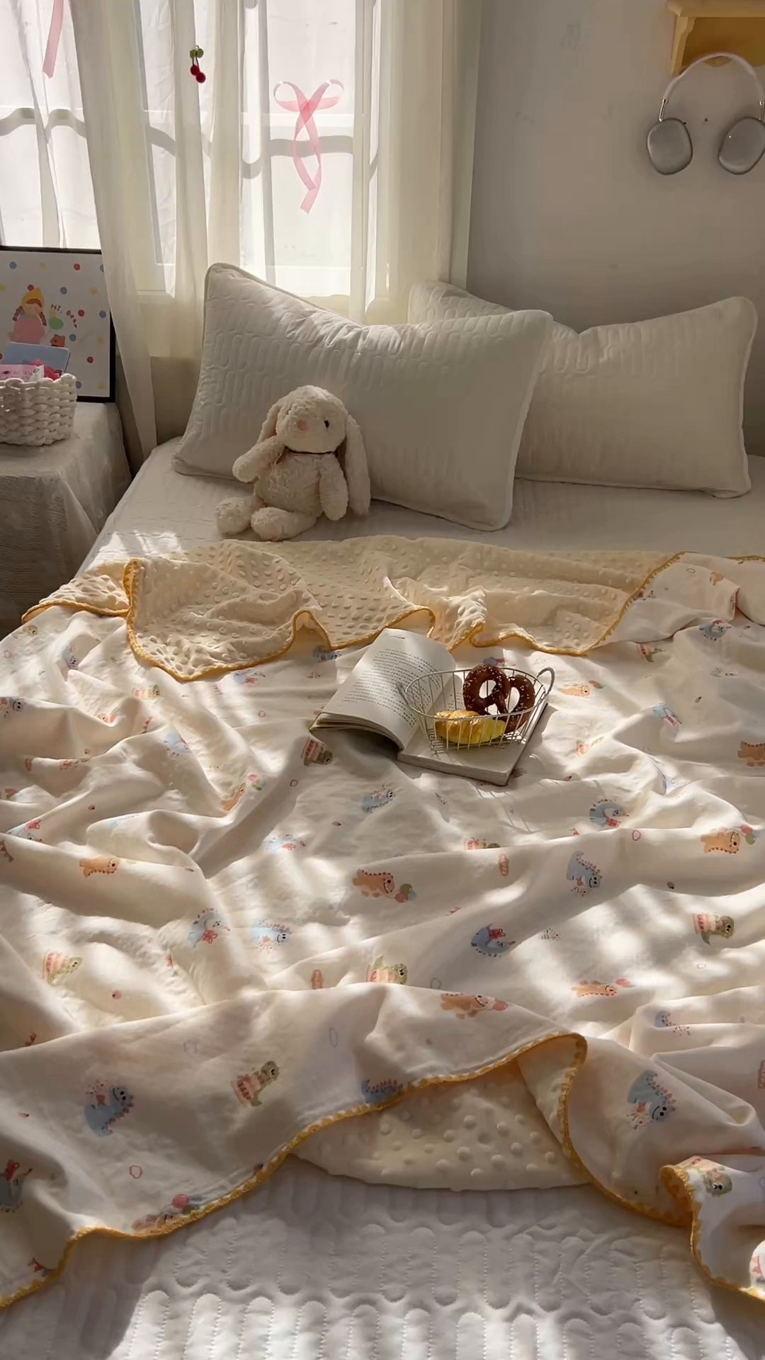 91家纺网 家纺一手货源 找家纺 十里居 2026春夏新款A类母婴级全棉纯棉双层纱多功能豆豆盖毯毛毯毯子 彩虹龙