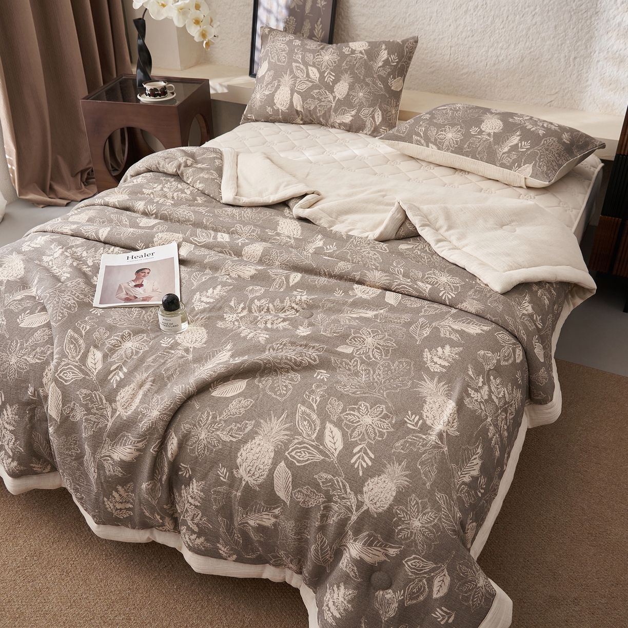 91家纺网 家纺一手货源 找家纺 吾秀家居 2026新款棉麻系列-棉麻印花棉花夏被 初朵