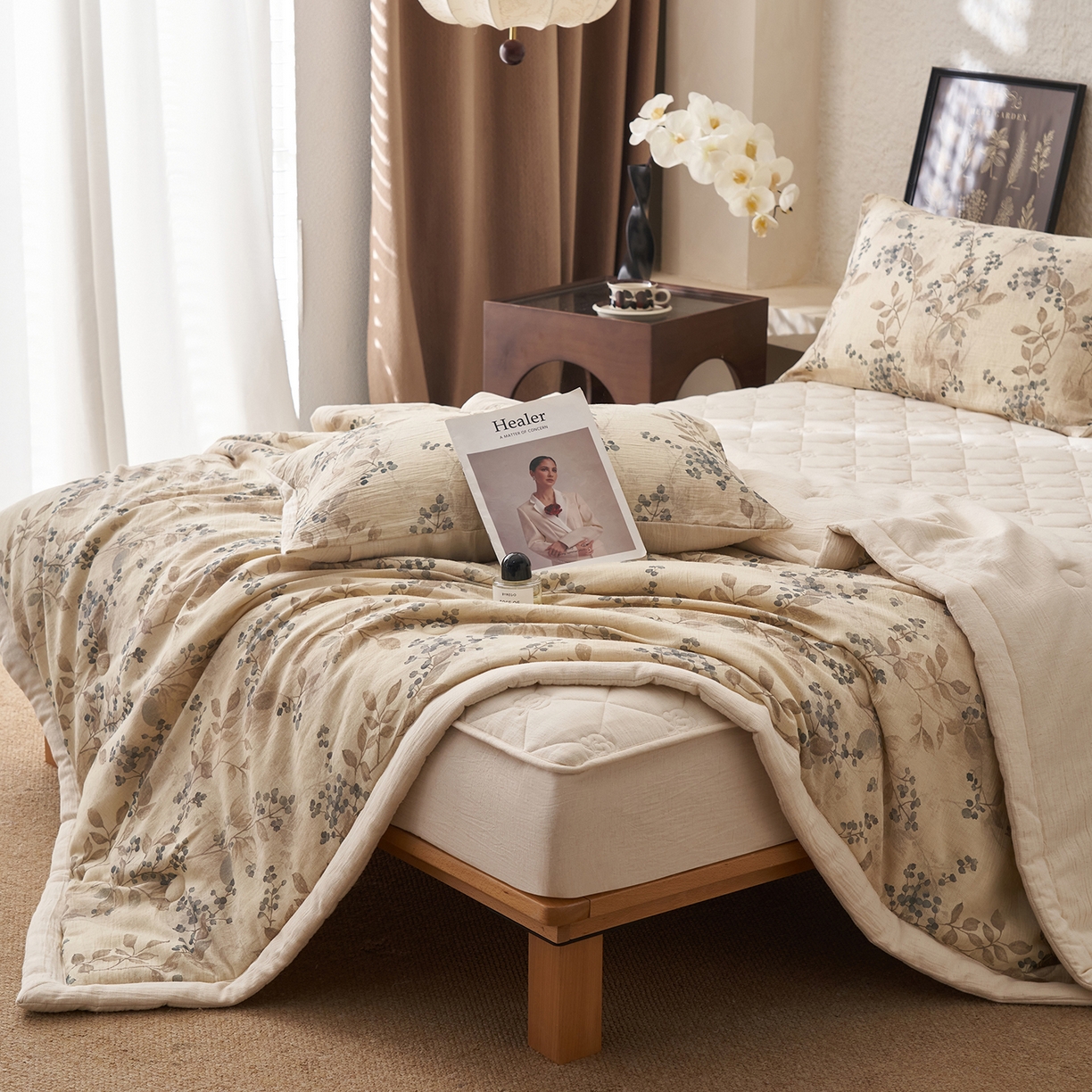 91家纺网 家纺一手货源 找家纺 吾秀家居 2026新款棉麻系列-棉麻印花棉花夏被 锦素