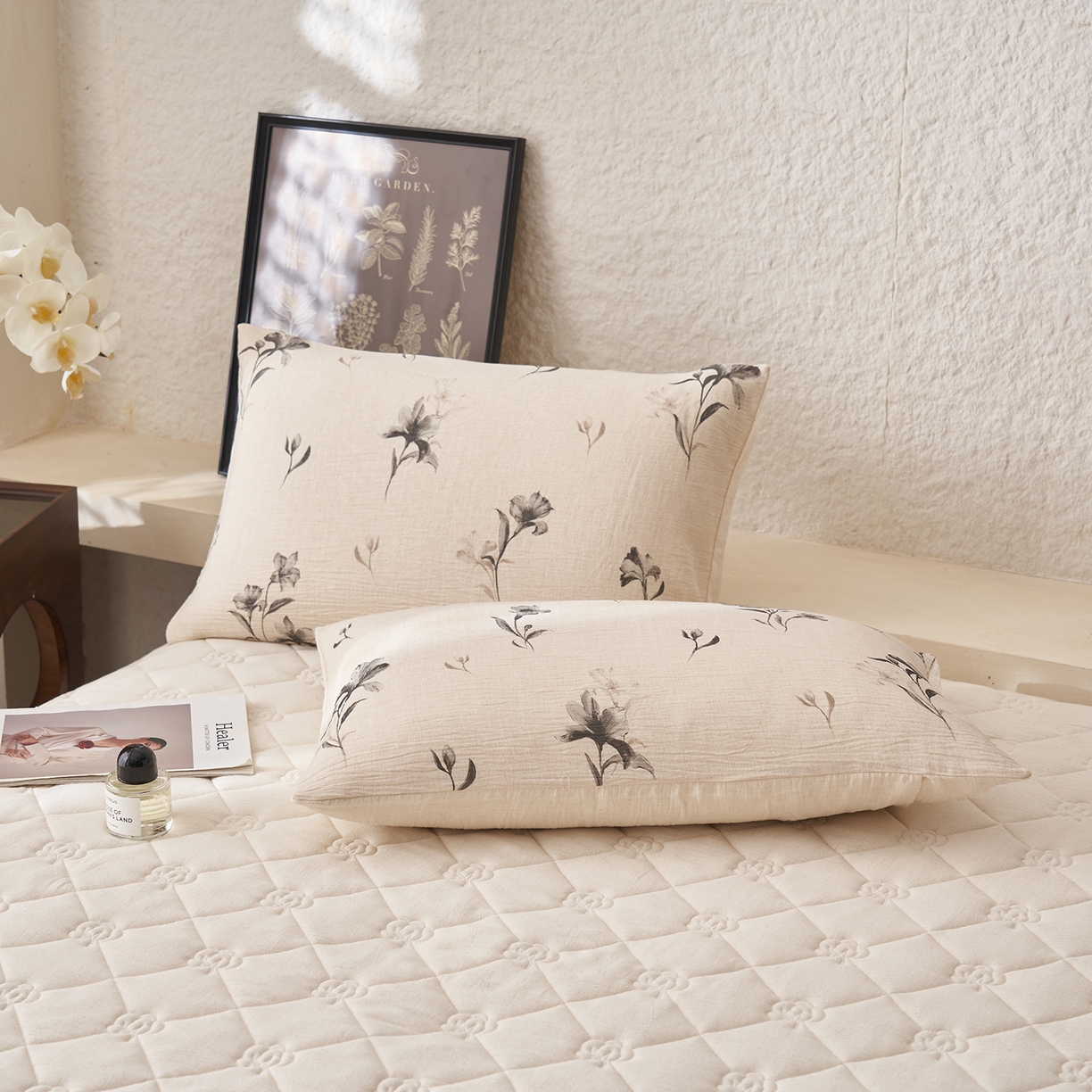 91家纺网 家纺一手货源 找家纺 吾秀家居 2026新款棉麻系列-棉麻印花棉花夏被 兰亭花影