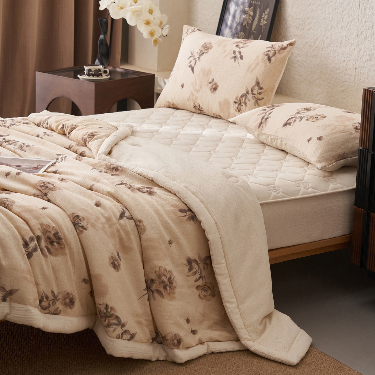 91家纺网 家纺一手货源 找家纺 吾秀家居 2026新款棉麻系列-棉麻印花棉花夏被 玫瑰花语